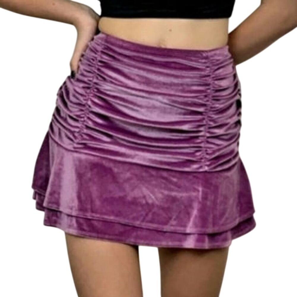 Wild Fable Ruched Velvet Mini Skirt Pull On Stretch Purple Women's S Soft Girl
